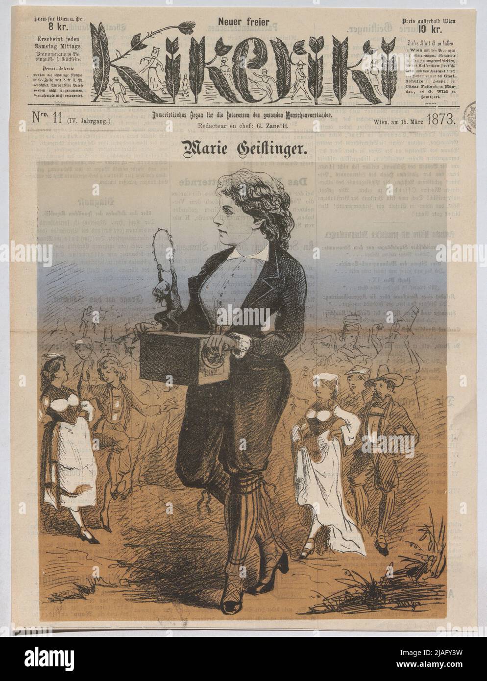 Marie Geistinger '. Marie Geistinger in the Strauß` Operette' Carneval in Rome '(title page of' New Freier Kikeriki '). M. Bichler, realization Stock Photo